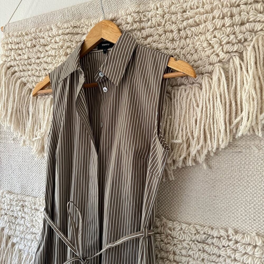 Theory Dr Poplin Belted Pinstripe Dress - Picture 2 of 6